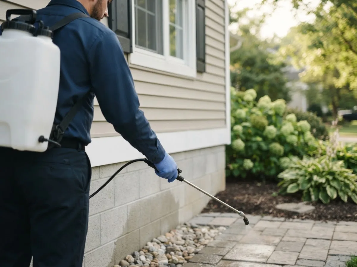 Pest control technician inspecting a home in Aurora, OR